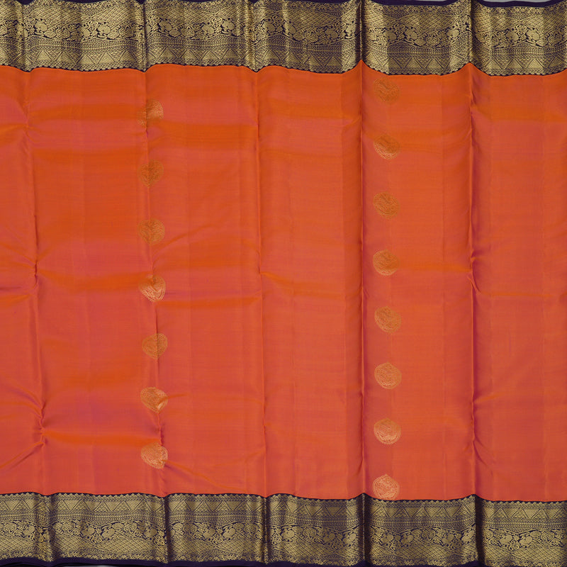 Hayagrivas Handloom Orangish Pink Kanjivaram Silk Saree with Nagapazham border KBE1757K4-10