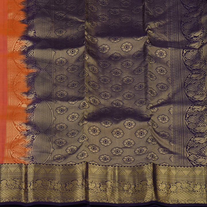 Hayagrivas Handloom Orangish Pink Kanjivaram Silk Saree with Nagapazham border KBE1757K4-10
