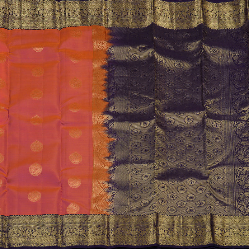 Hayagrivas Handloom Orangish Pink Kanjivaram Silk Saree with Nagapazham border KBE1757K4-10
