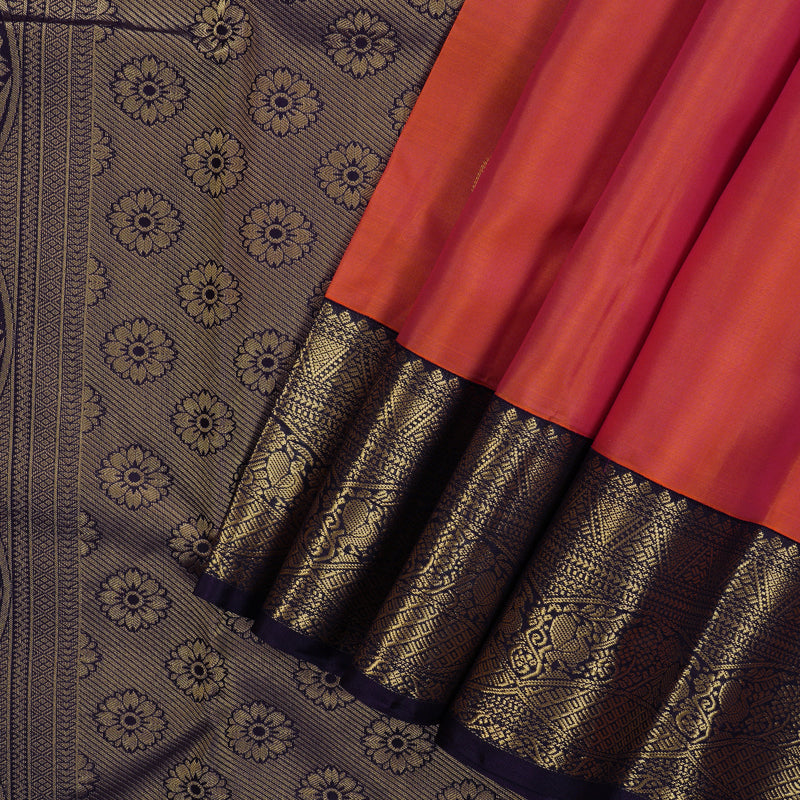 Hayagrivas Handloom Orangish Pink Kanjivaram Silk Saree with Nagapazham border KBE1757K4-10
