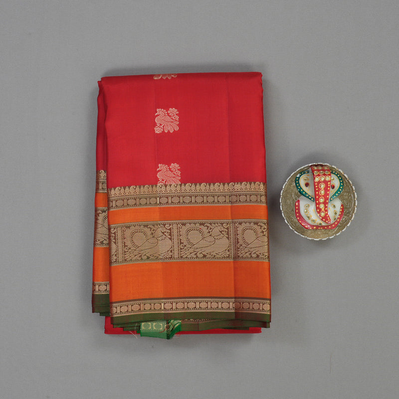 Hayagrivas Handloom Red Kanjivaram Silk Saree with Manthalir Border KBE1758K1-1