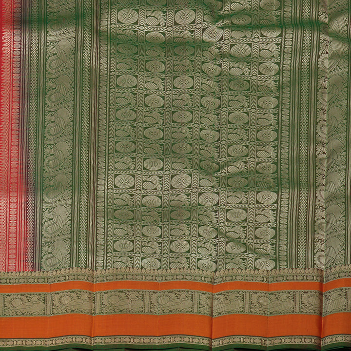 Hayagrivas Handloom Red Kanjivaram Silk Saree with Manthalir Border KBE1758K1-1