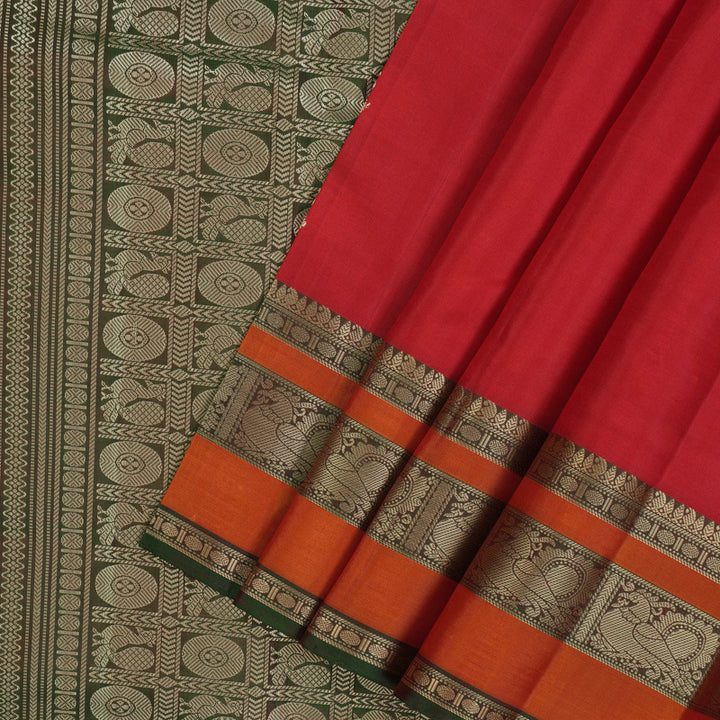 Hayagrivas Handloom Red Kanjivaram Silk Saree with Manthalir Border KBE1758K1-1