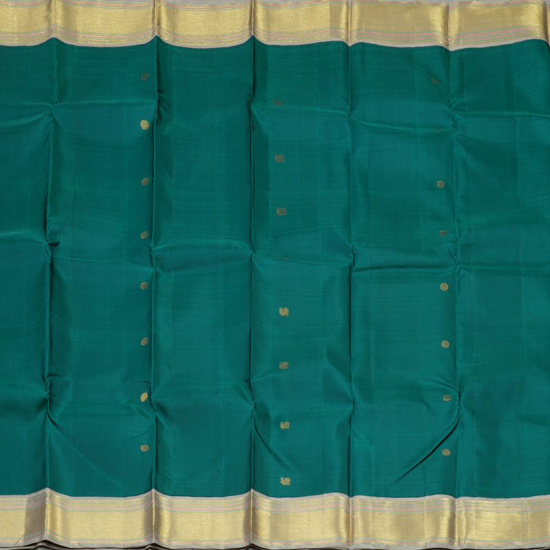 Hayagrivas Handloom Peacock Green Kanjivaram Silk Saree with Silver Grey border KBE1765K4-1