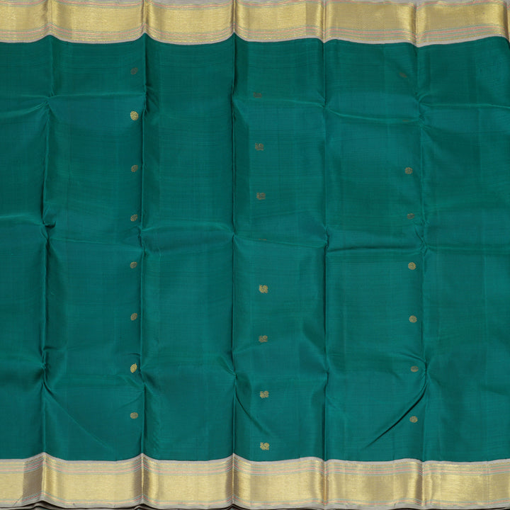 Hayagrivas Handloom Peacock Green Kanjivaram Silk Saree with Silver Grey border KBE1765K4-1