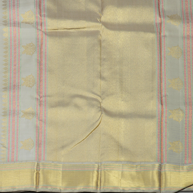 Hayagrivas Handloom Peacock Green Kanjivaram Silk Saree with Silver Grey border KBE1765K4-1