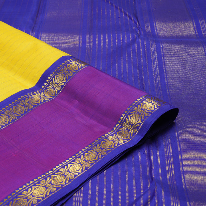 Hayagrivas Handloom Lemon Yellow Kanjivaram Silk Saree with Purple border KBE1767K1-1