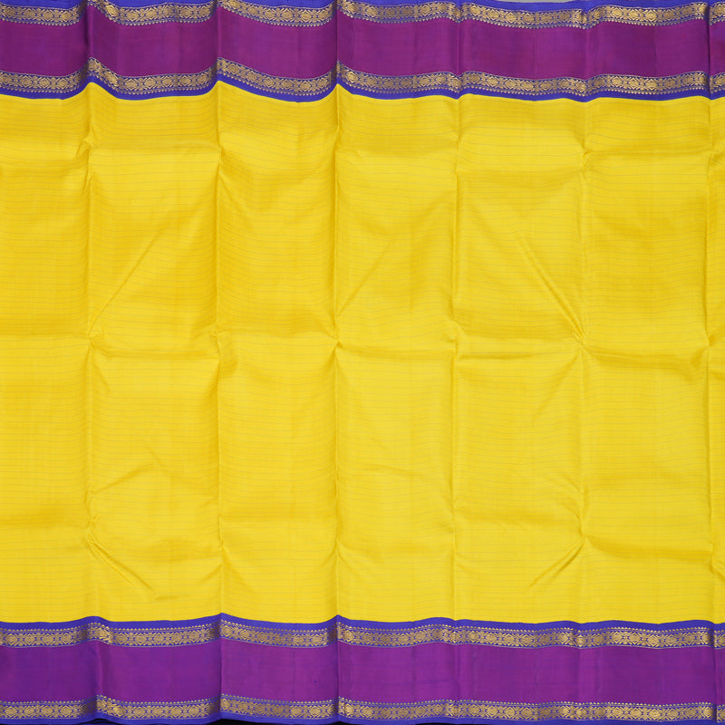 Hayagrivas Handloom Lemon Yellow Kanjivaram Silk Saree with Purple border KBE1767K1-1