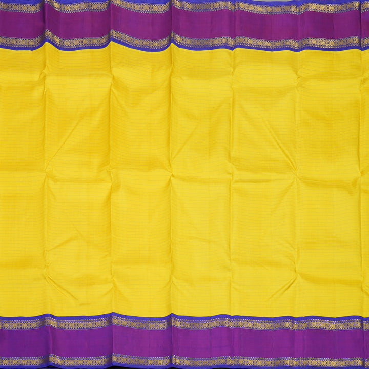 Hayagrivas Handloom Lemon Yellow Kanjivaram Silk Saree with Purple border KBE1767K1-1