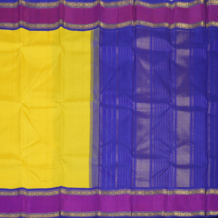 Hayagrivas Handloom Lemon Yellow Kanjivaram Silk Saree with Purple border KBE1767K1-1
