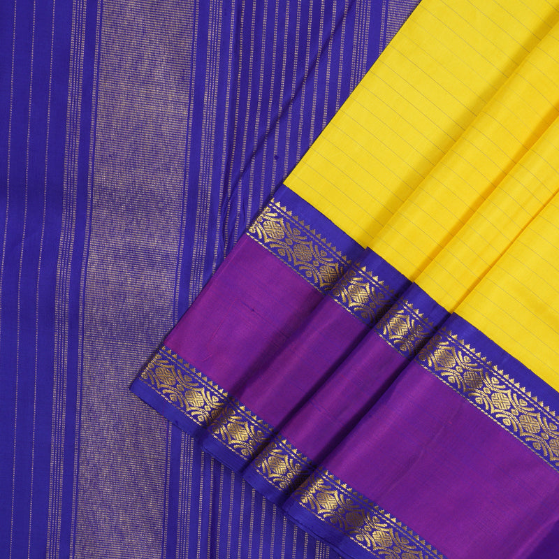 Hayagrivas Handloom Lemon Yellow Kanjivaram Silk Saree with Purple border KBE1767K1-1