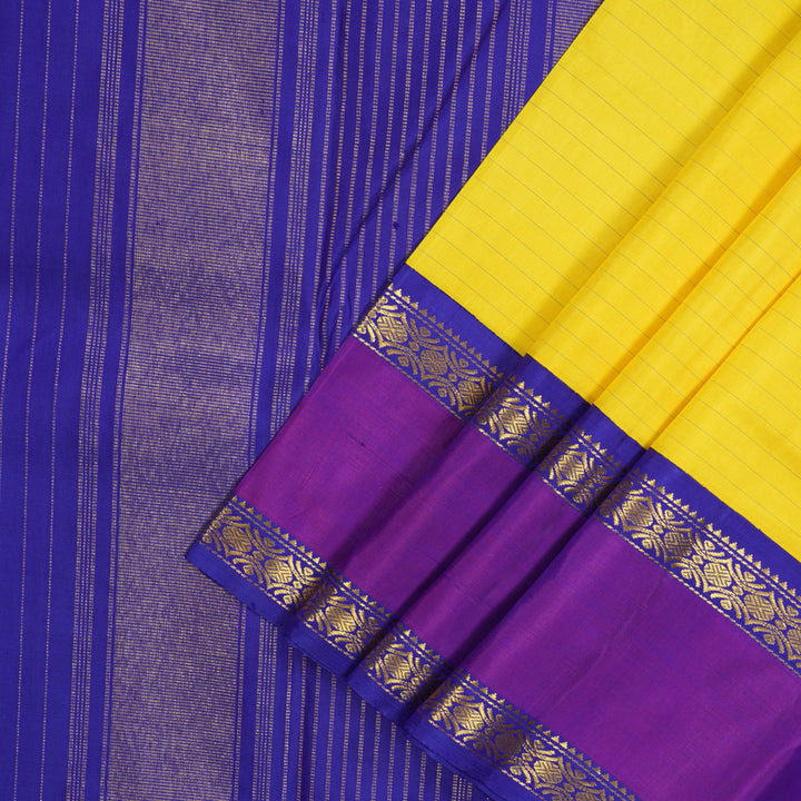Hayagrivas Handloom Lemon Yellow Kanjivaram Silk Saree with Purple border KBE1767K1-1