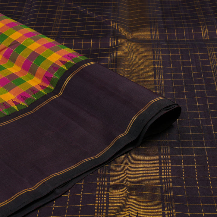 Hayagrivas Handloom Dark brown Paalum pazhamum checks Kanjivaram silk saree KBE176D11-1