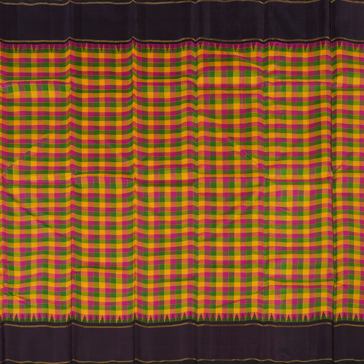 Hayagrivas Handloom Dark brown Paalum pazhamum checks Kanjivaram silk saree KBE176D11-1