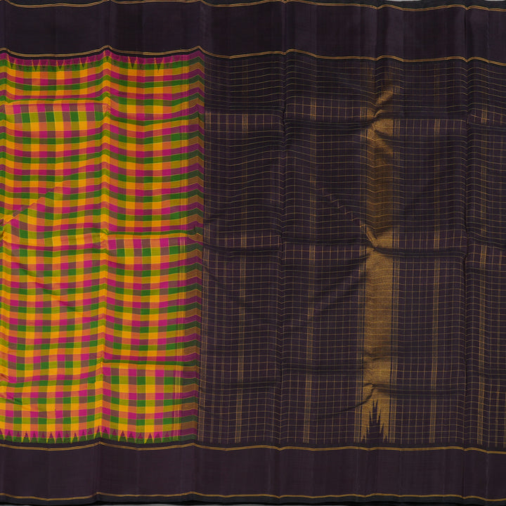 Hayagrivas Handloom Dark brown Paalum pazhamum checks Kanjivaram silk saree KBE176D11-1