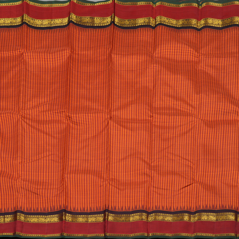 Hayagrivas Orange With Maroon Checks Handloom Kanjivaram Silk Saree with Maroon Border KBE176D14-1