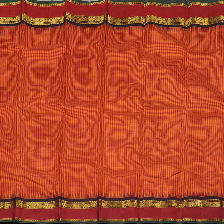Hayagrivas Orange With Maroon Checks Handloom Kanjivaram Silk Saree with Maroon Border KBE176D14-1
