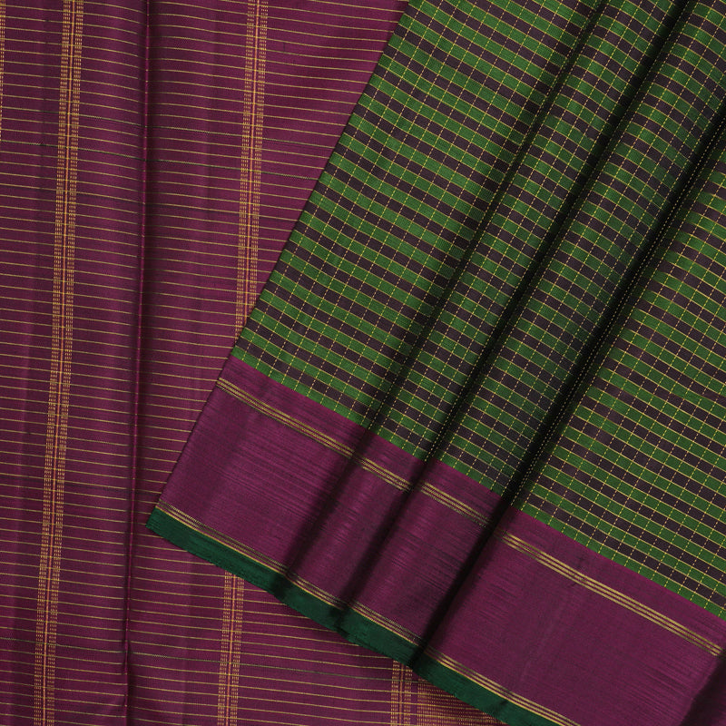 Hayagrivas Handloom Multicolour Checks Kanjivaram Silk Saree with Wine Purple border KBE176D16-1