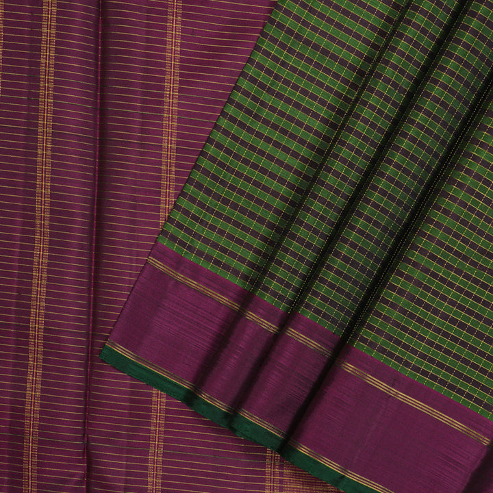 Hayagrivas Handloom Multicolour Checks Kanjivaram Silk Saree with Wine Purple border KBE176D16-1