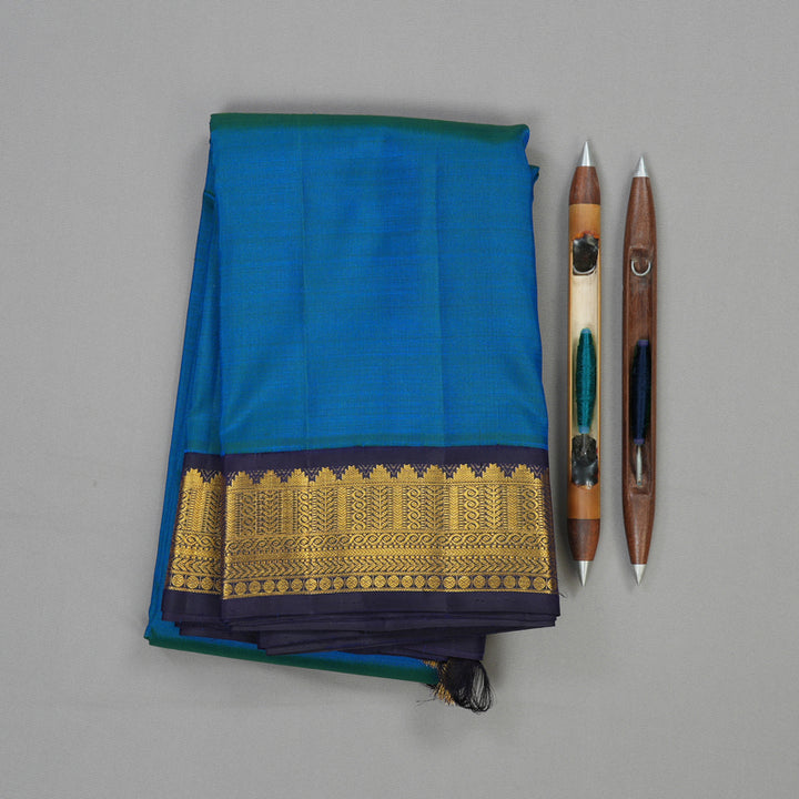 Hayagrivas Handloom Pure Kanjivaram Silk Saree in Rich Peacock Blue KBE176D4-1