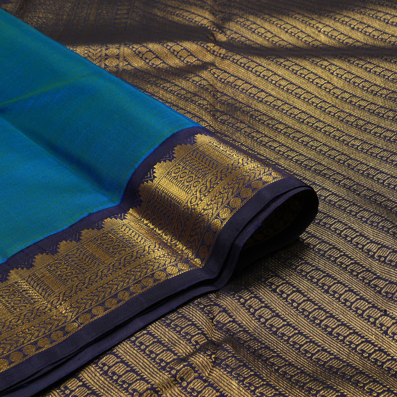 Hayagrivas Handloom Pure Kanjivaram Silk Saree in Rich Peacock Blue KBE176D4-1