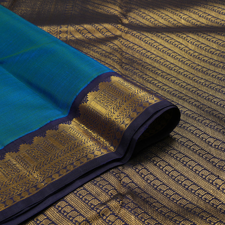 Hayagrivas Handloom Pure Kanjivaram Silk Saree in Rich Peacock Blue KBE176D4-1