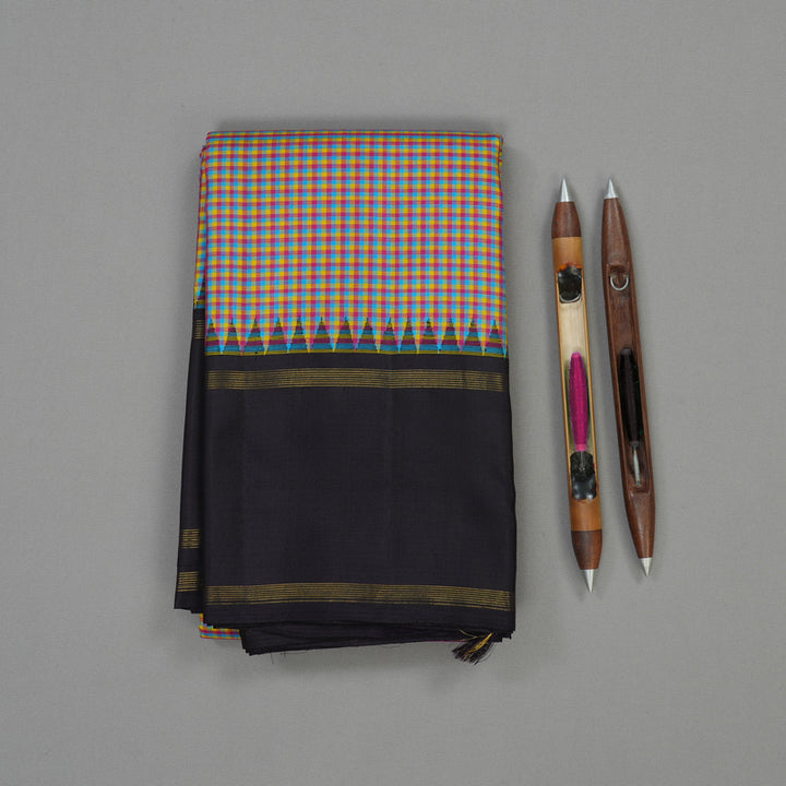 Hayagrivas Handloom Multicolour Checks Kanjivaram Silk Saree with Nagapazham border KBE176D7-1