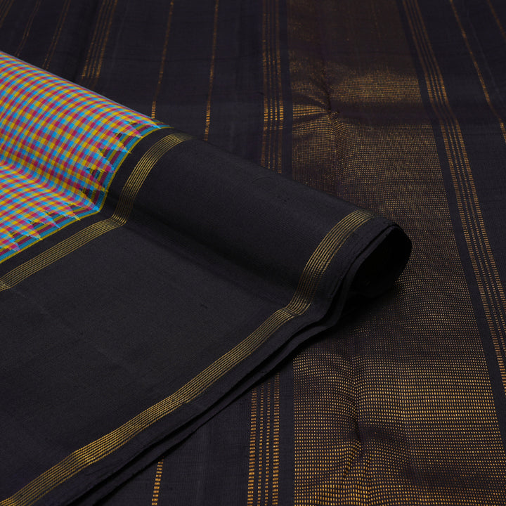 Hayagrivas Handloom Multicolour Checks Kanjivaram Silk Saree with Nagapazham border KBE176D7-1