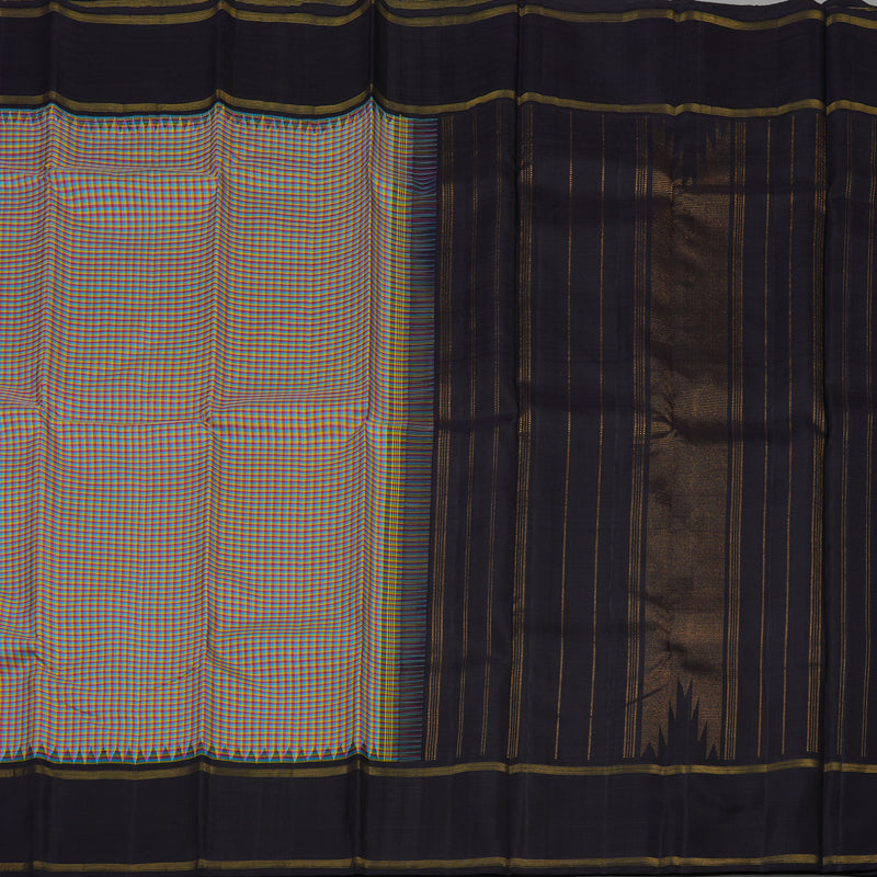 Hayagrivas Handloom Multicolour Checks Kanjivaram Silk Saree with Nagapazham border KBE176D7-1