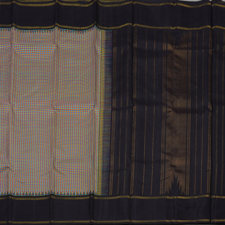 Hayagrivas Handloom Multicolour Checks Kanjivaram Silk Saree with Nagapazham border KBE176D7-1