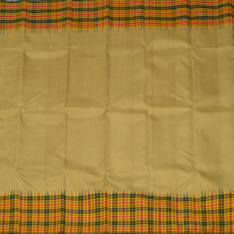 Hayagrivas Sandal Beige Handloom Kanjivaram Silk Saree with Multi Colour Checks Border KBE176D9-1