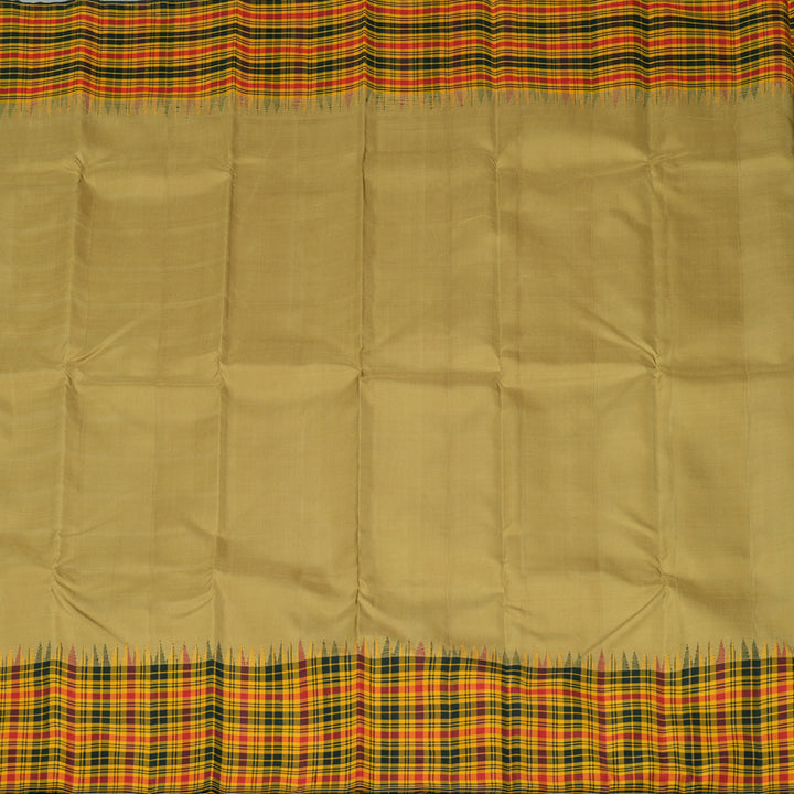 Hayagrivas Sandal Beige Handloom Kanjivaram Silk Saree with Multi Colour Checks Border KBE176D9-1