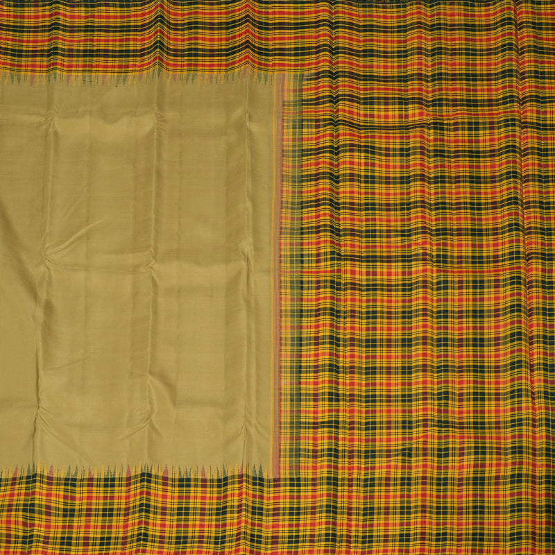 Hayagrivas Sandal Beige Handloom Kanjivaram Silk Saree with Multi Colour Checks Border KBE176D9-1