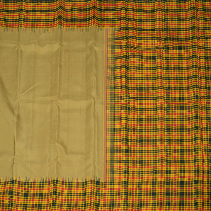 Hayagrivas Sandal Beige Handloom Kanjivaram Silk Saree with Multi Colour Checks Border KBE176D9-1