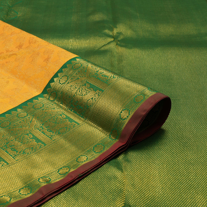 Hayagrivas Handloom Yellow Kanjivaram Silk Saree with Dark Green border KBE1770K2-2