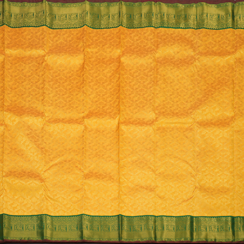 Hayagrivas Handloom Yellow Kanjivaram Silk Saree with Dark Green border KBE1770K2-2