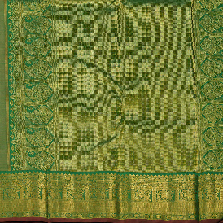 Hayagrivas Handloom Yellow Kanjivaram Silk Saree with Dark Green border KBE1770K2-2