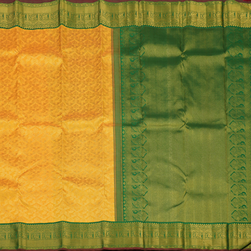 Hayagrivas Handloom Yellow Kanjivaram Silk Saree with Dark Green border KBE1770K2-2