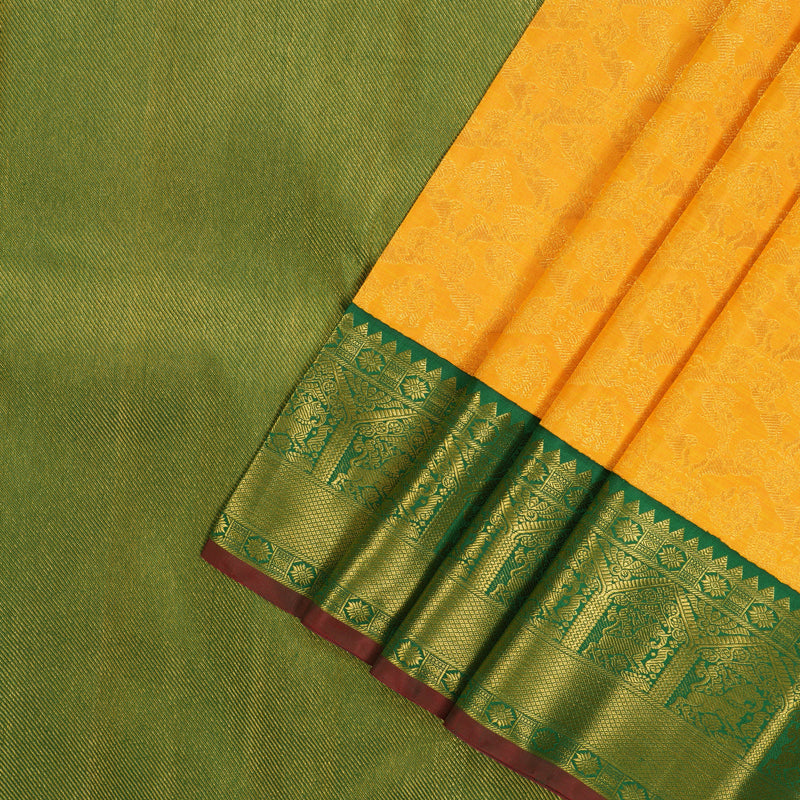 Hayagrivas Handloom Yellow Kanjivaram Silk Saree with Dark Green border KBE1770K2-2