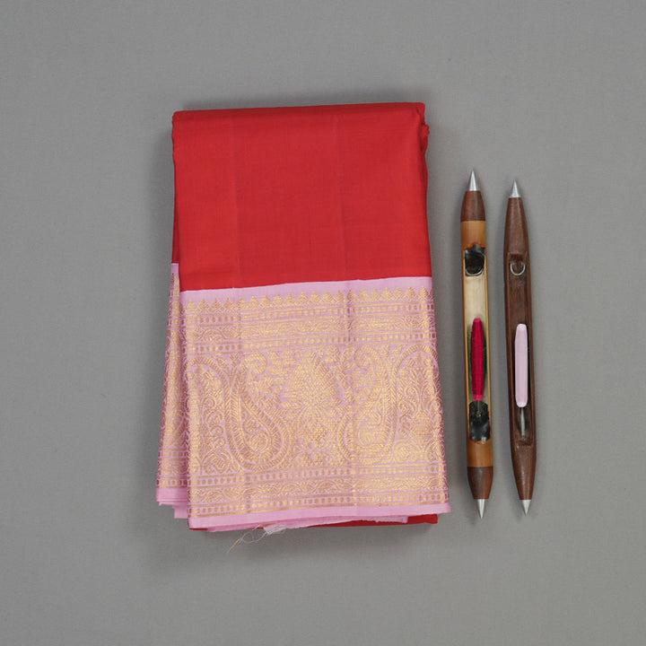 Hayagrivas Handloom Red Kanjivaram Silk Saree with Light Pink Border KBE1770K3-1