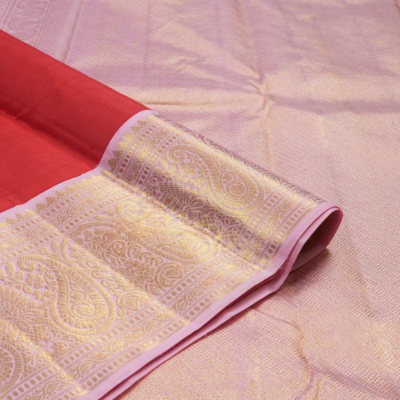 Hayagrivas Handloom Red Kanjivaram Silk Saree with Light Pink Border KBE1770K3-1