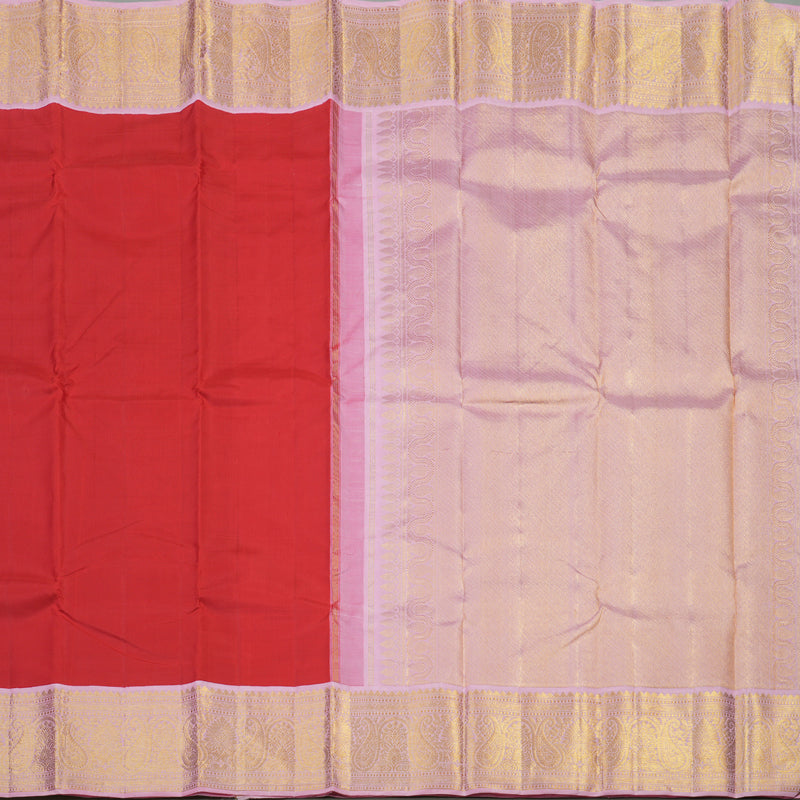 Hayagrivas Handloom Red Kanjivaram Silk Saree with Light Pink Border KBE1770K3-1