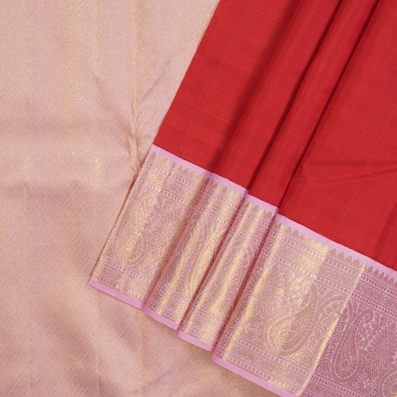 Hayagrivas Handloom Red Kanjivaram Silk Saree with Light Pink Border KBE1770K3-1