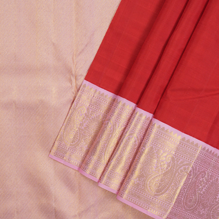 Hayagrivas Handloom Red Kanjivaram Silk Saree with Light Pink Border KBE1770K3-1