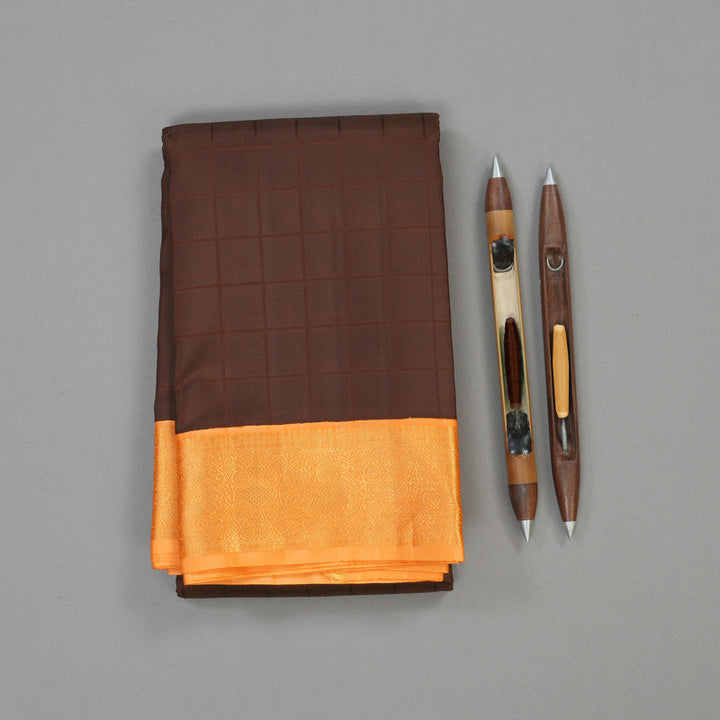 Hayagrivas Handloom Chocolate Brown Kanjivaram Silk Saree with Orange border KBE1770K4-1
