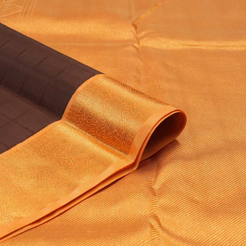 Hayagrivas Handloom Chocolate Brown Kanjivaram Silk Saree with Orange border KBE1770K4-1
