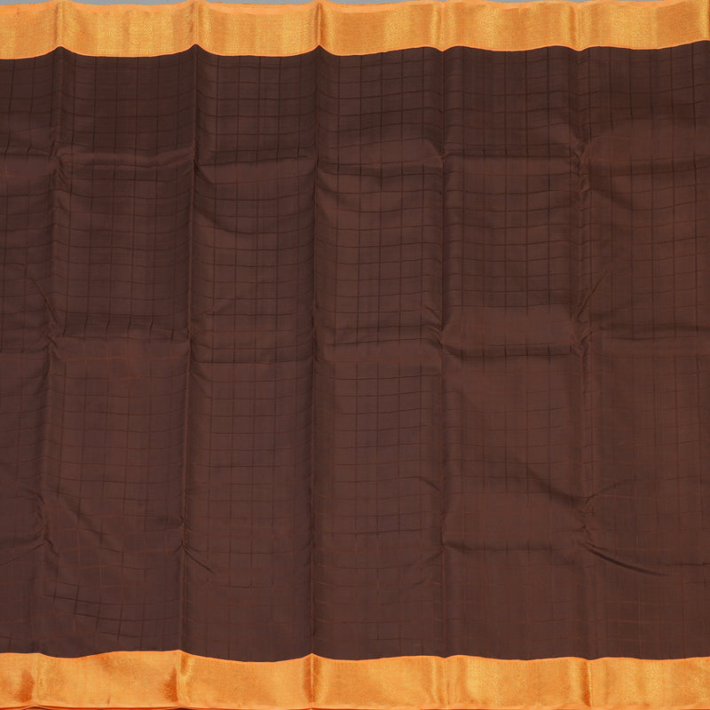 Hayagrivas Handloom Chocolate Brown Kanjivaram Silk Saree with Orange border KBE1770K4-1