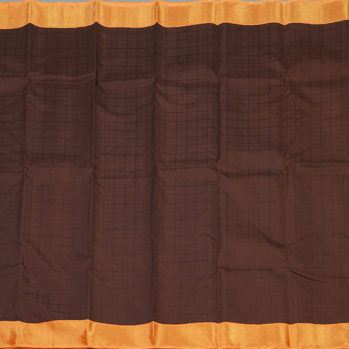 Hayagrivas Handloom Chocolate Brown Kanjivaram Silk Saree with Orange border KBE1770K4-1
