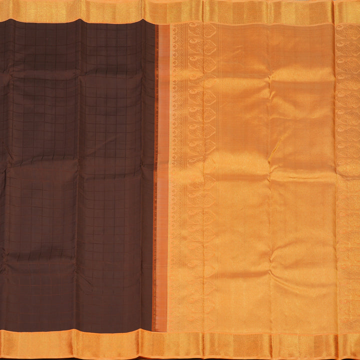Hayagrivas Handloom Chocolate Brown Kanjivaram Silk Saree with Orange border KBE1770K4-1