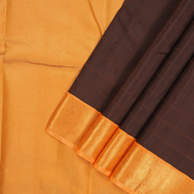 Hayagrivas Handloom Chocolate Brown Kanjivaram Silk Saree with Orange border KBE1770K4-1